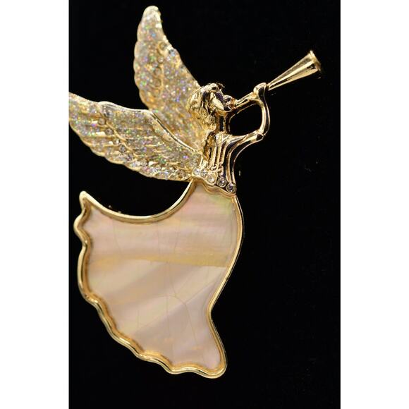 Dana Buchman Vintage Pin Brooch Mother Pearl Abalone Angel Glitter Christmas 9B - Picture 3 of 12